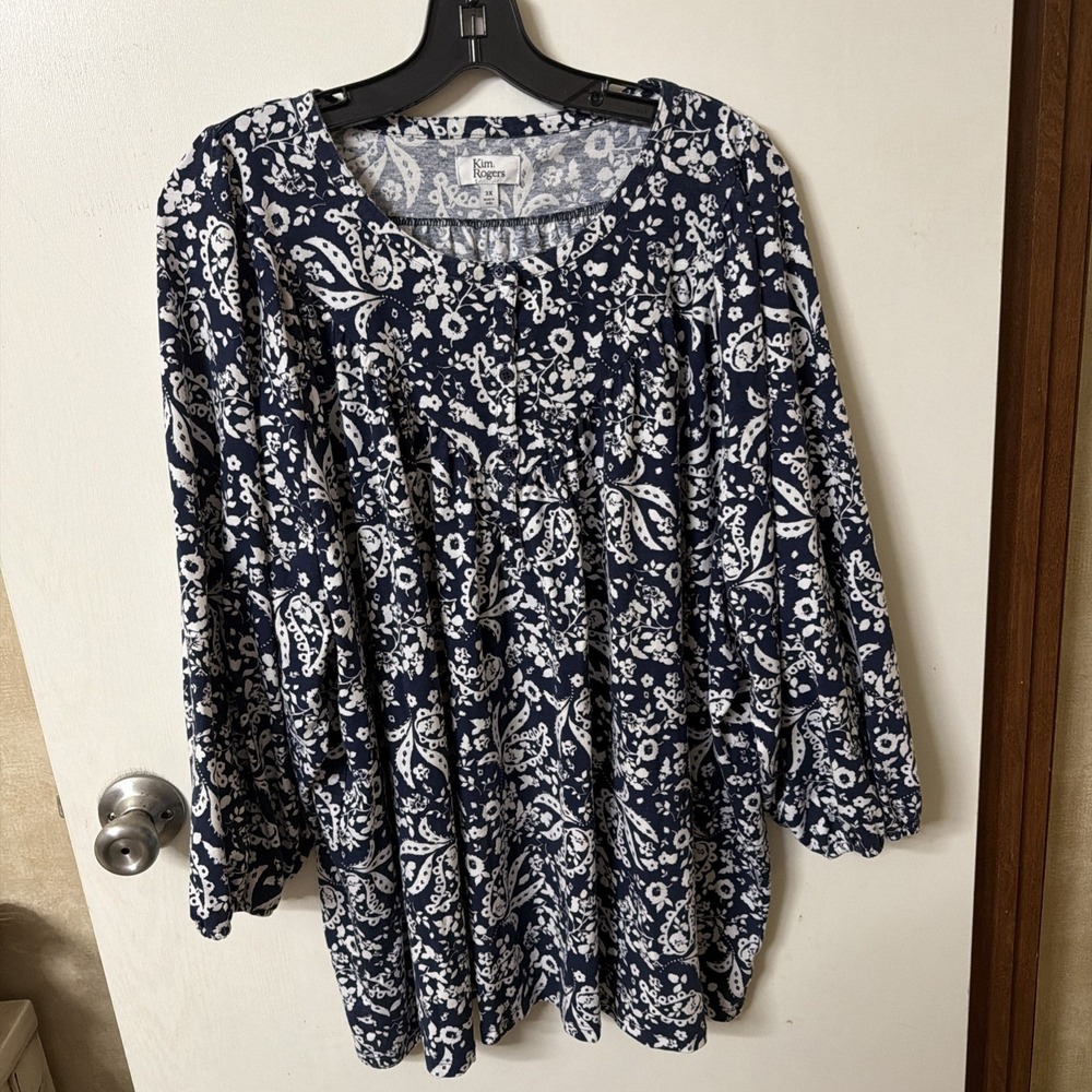 Kim Rogers Navy & White  Blouse Size 3X EUC